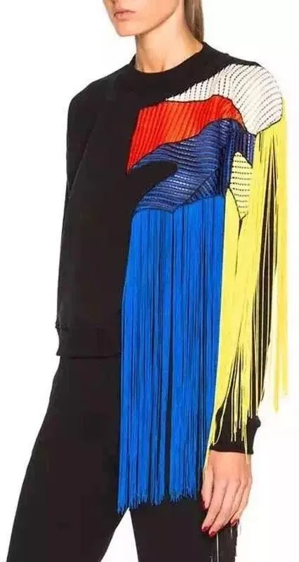 Color-Block Fringed Sweatshirt