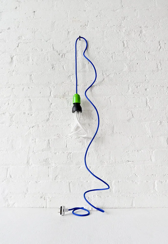 Cool Blue Green Plumen Pendant Light with Textile Cord and Color Socket