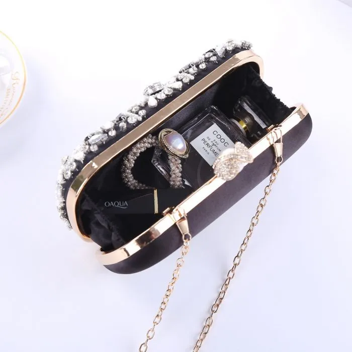 Crystals Embellished evening bags in Black