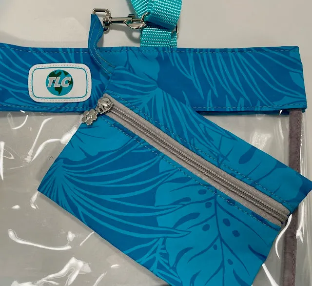 CST- Turquoise Hawaiian Print Clear Stadium Tote Bag
