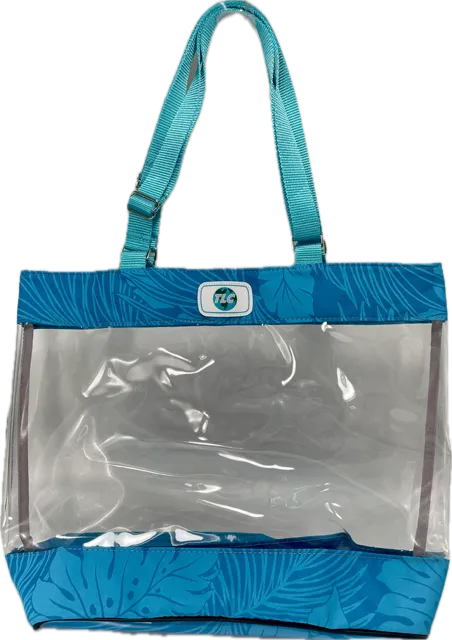 CST- Turquoise Hawaiian Print Clear Stadium Tote Bag