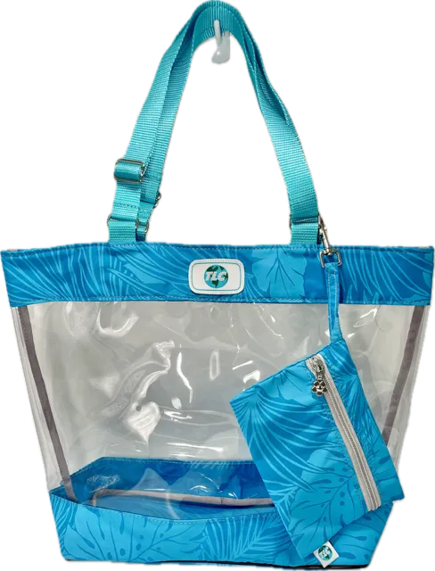 CST- Turquoise Hawaiian Print Clear Stadium Tote Bag