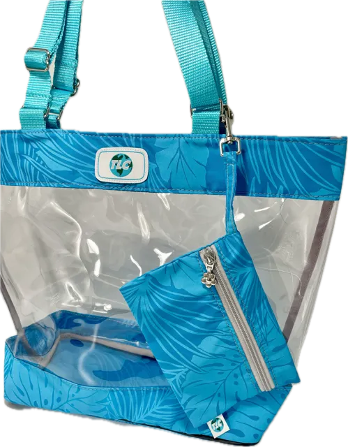 CST- Turquoise Hawaiian Print Clear Stadium Tote Bag