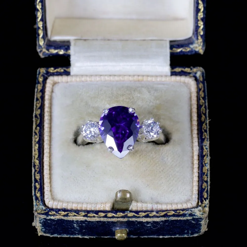 Cz Tanzanite Paste Stone Trilogy Ring Silver Ring