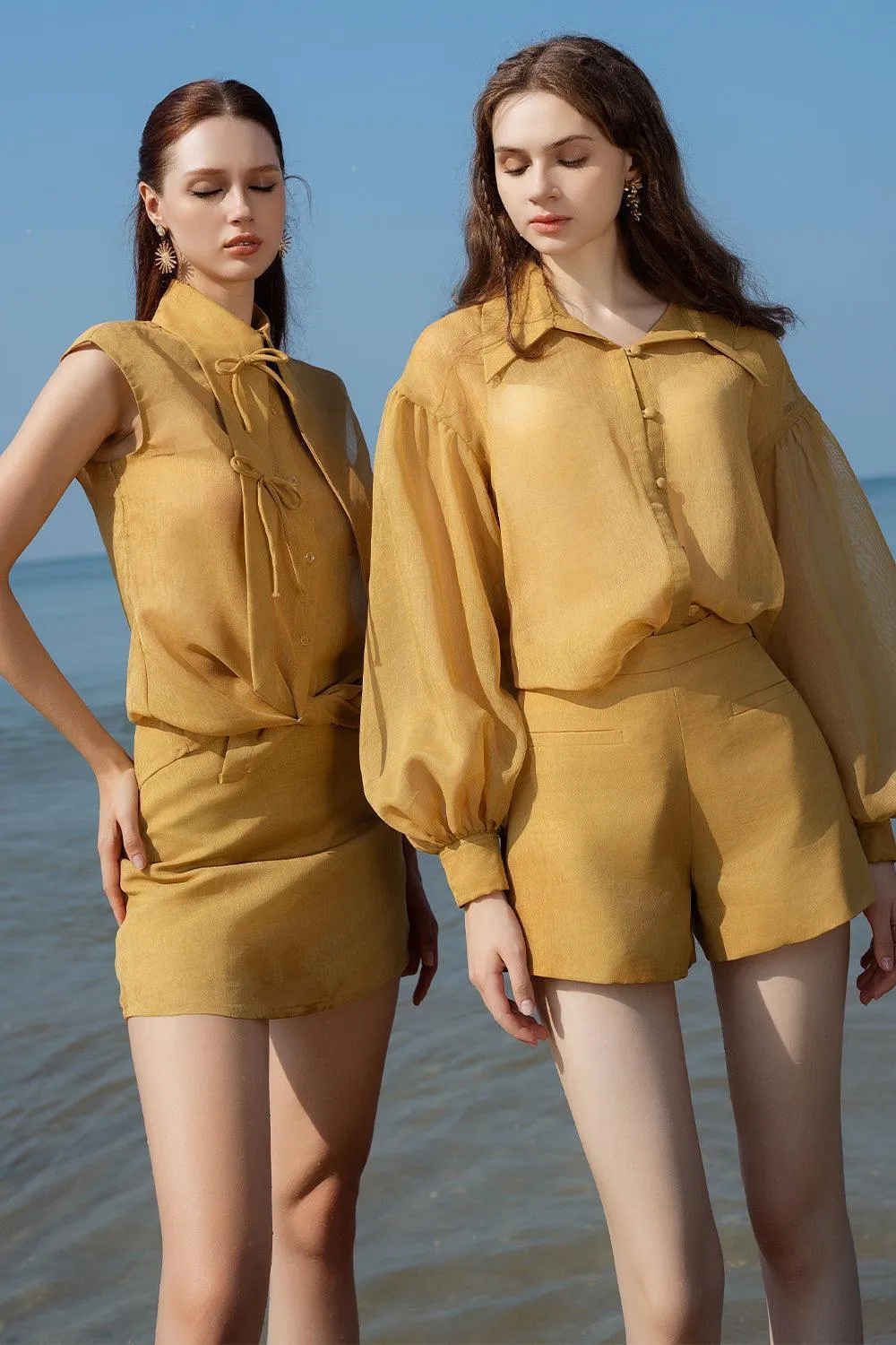Dhara Straight Bishop Sleeved Organza Shirt