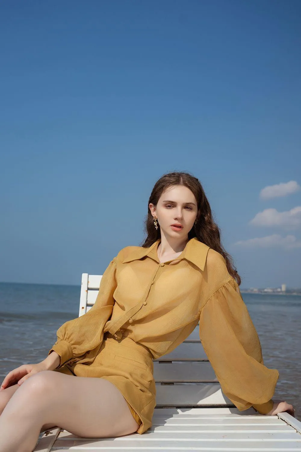 Dhara Straight Bishop Sleeved Organza Shirt