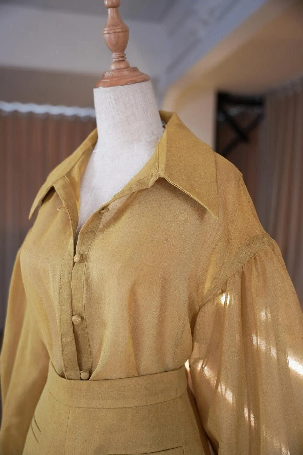 Dhara Straight Bishop Sleeved Organza Shirt