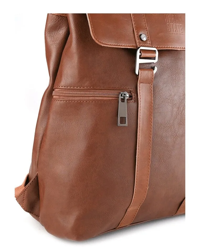 Distressed Leather Carryall Slim Backpack - Camel