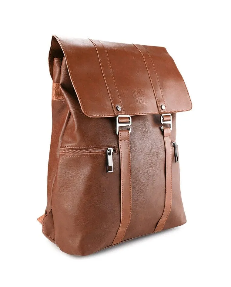 Distressed Leather Carryall Slim Backpack - Camel