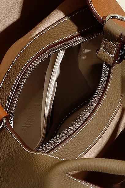 Double-sided Leather Boho Bucket Handbag