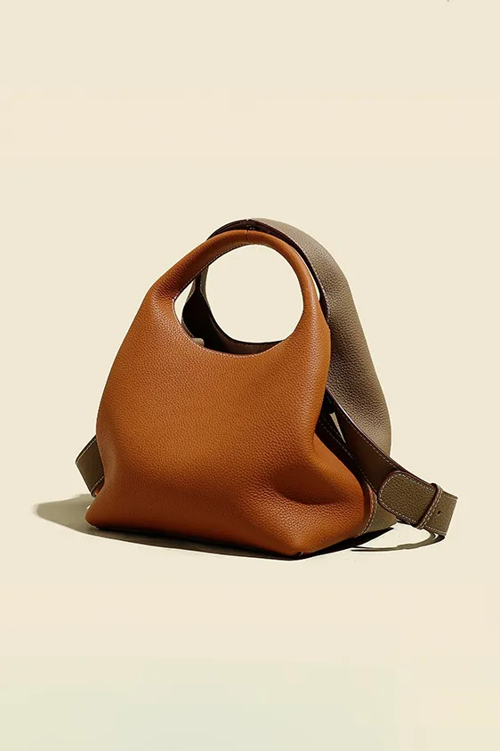 Double-sided Leather Boho Bucket Handbag