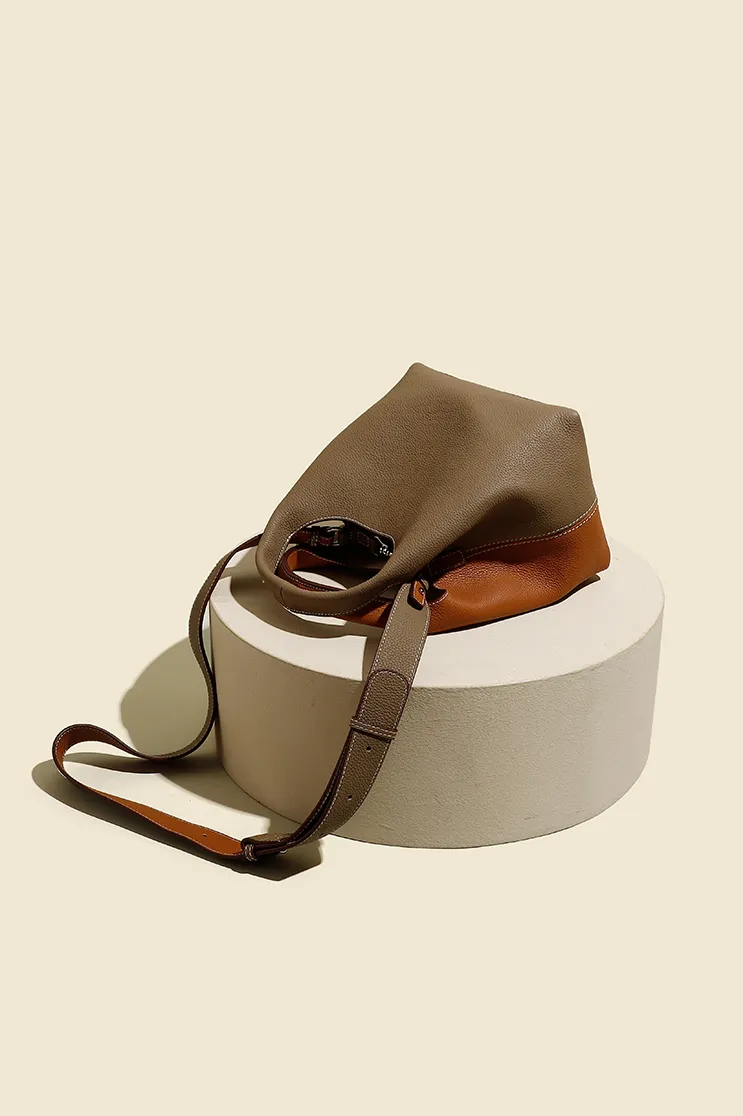 Double-sided Leather Boho Bucket Handbag