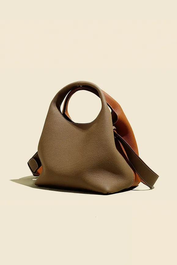 Double-sided Leather Boho Bucket Handbag