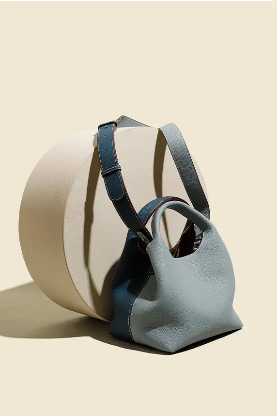 Double-sided Leather Boho Bucket Handbag