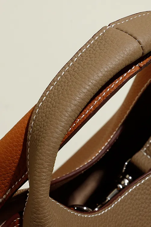 Double-sided Leather Boho Bucket Handbag