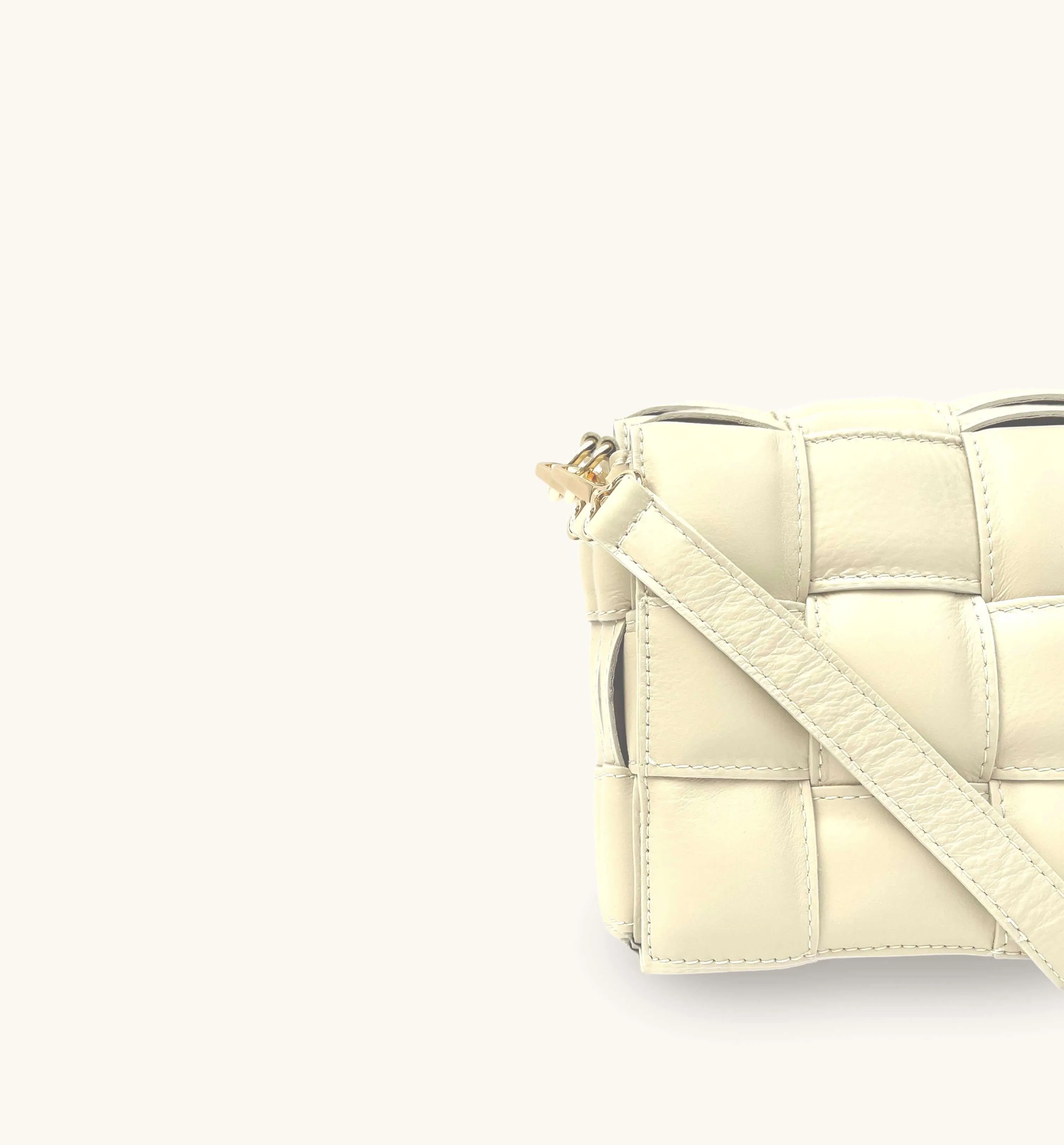Ecru Padded Woven Leather Crossbody Bag