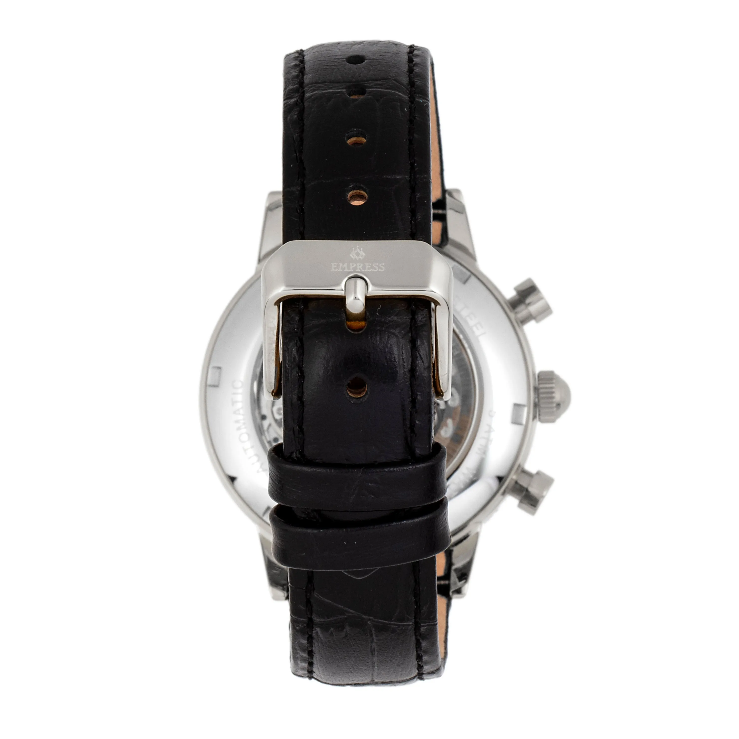 Empress Beatrice Automatic Skeleton Dial Leather-Band Watch w/Day/Date - Silver/Black