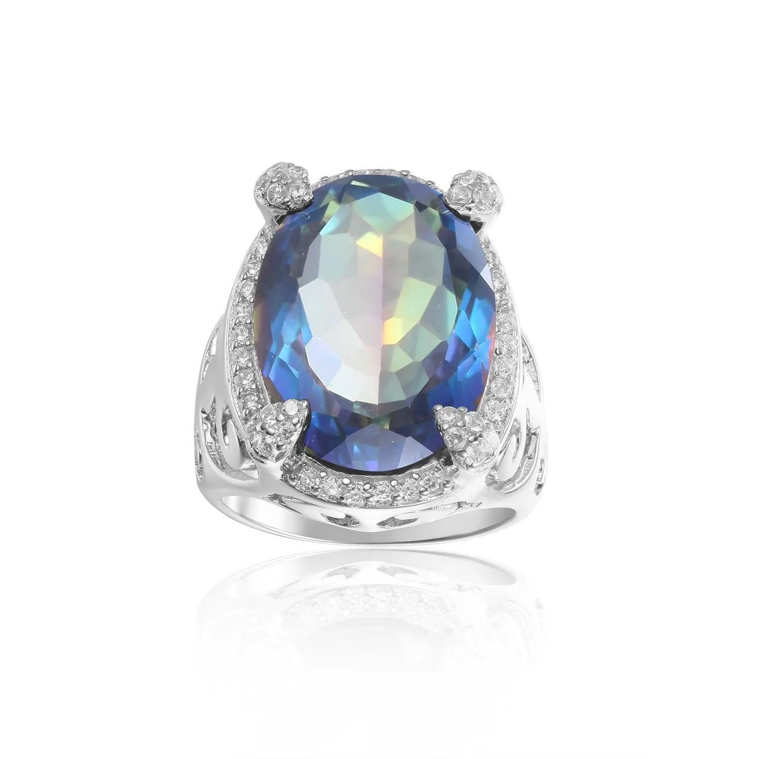 Fashion Luxury Style Inlaid Crystal 13*18mm Personalized Oval Soleste Halo Silver Ring for Women
