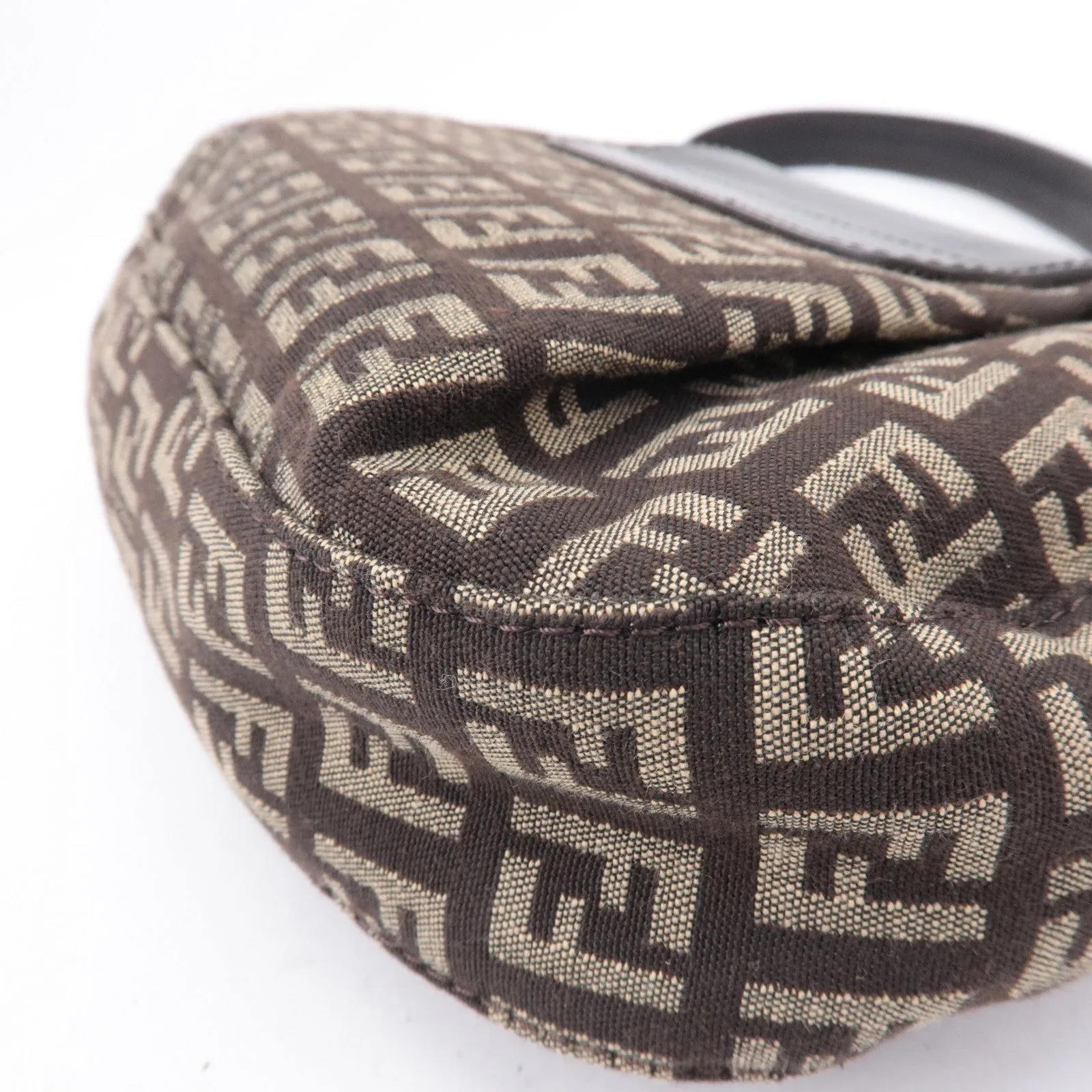 FENDI Zucchino Canvas Leather Shoulder Bag Brown Beige 8BR277