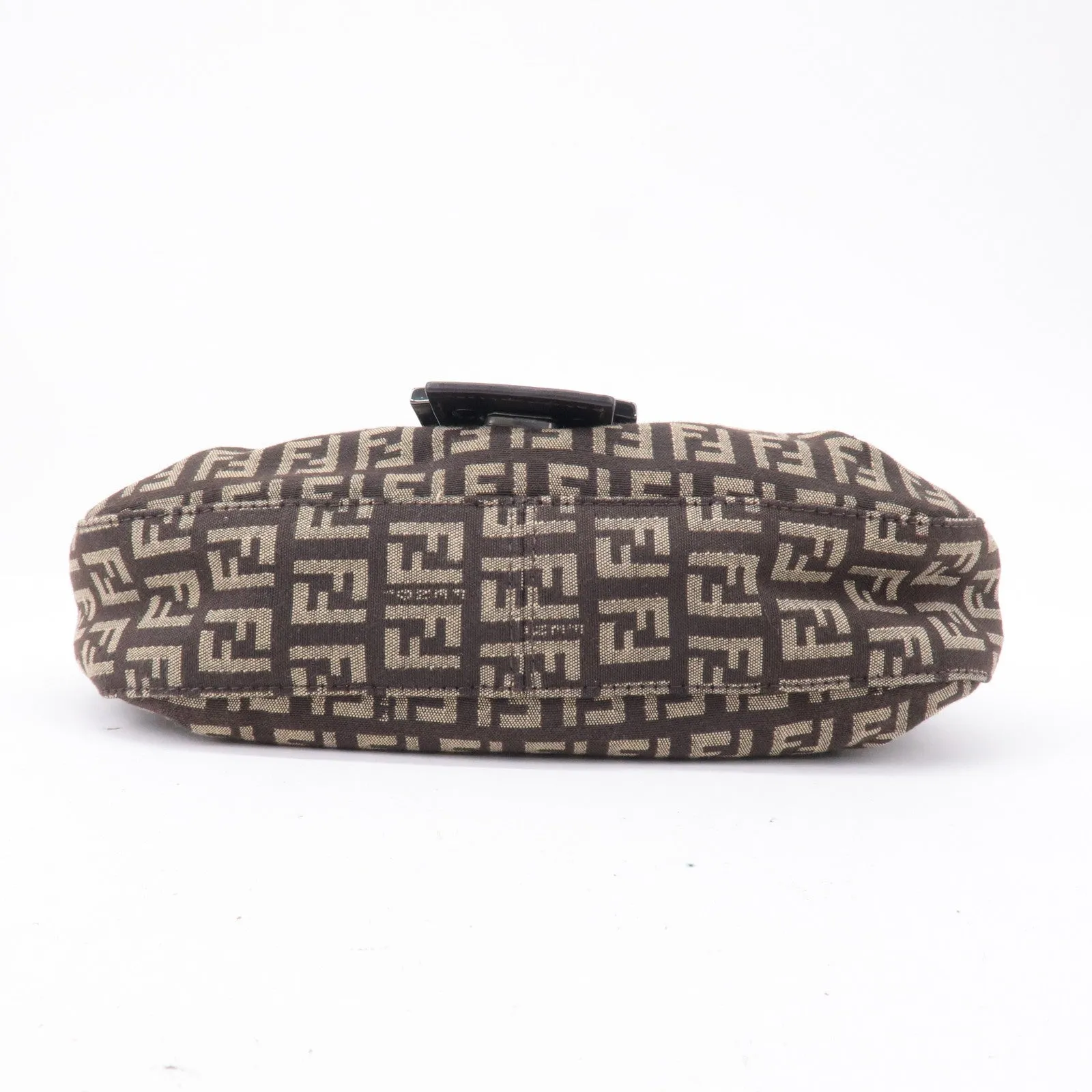 FENDI Zucchino Canvas Leather Shoulder Bag Brown Beige 8BR277