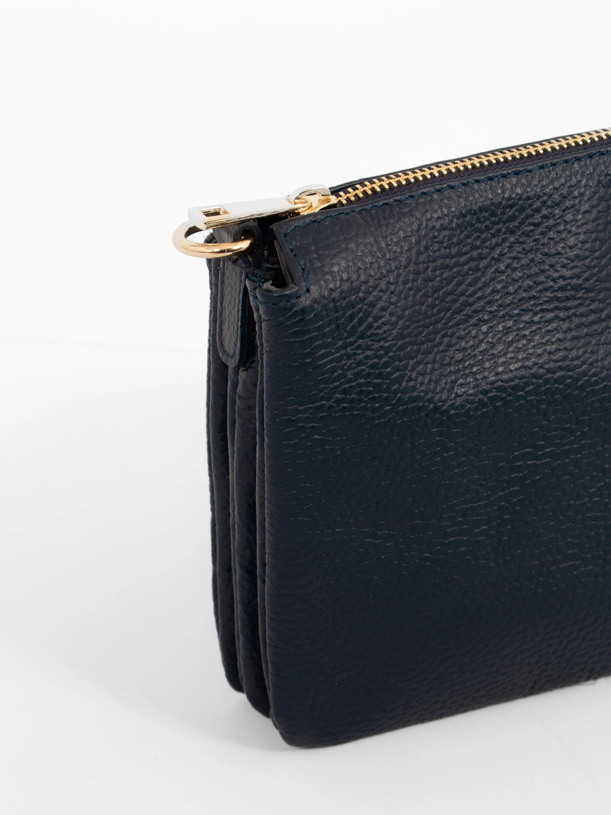 Gia - Italian Leather Crossbody Bag - Navy Blue, Pebbled