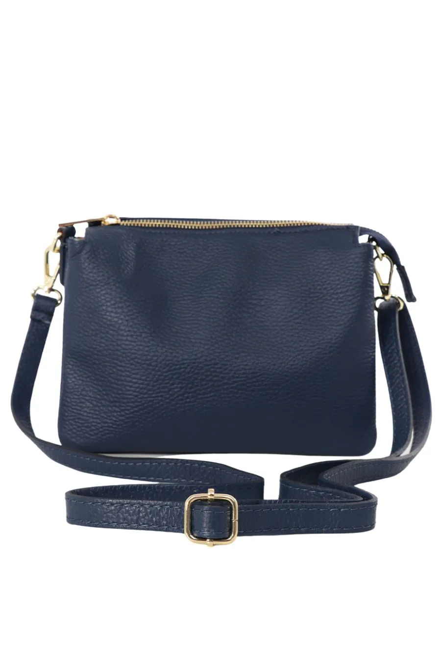 Gia - Italian Leather Crossbody Bag - Navy Blue, Pebbled