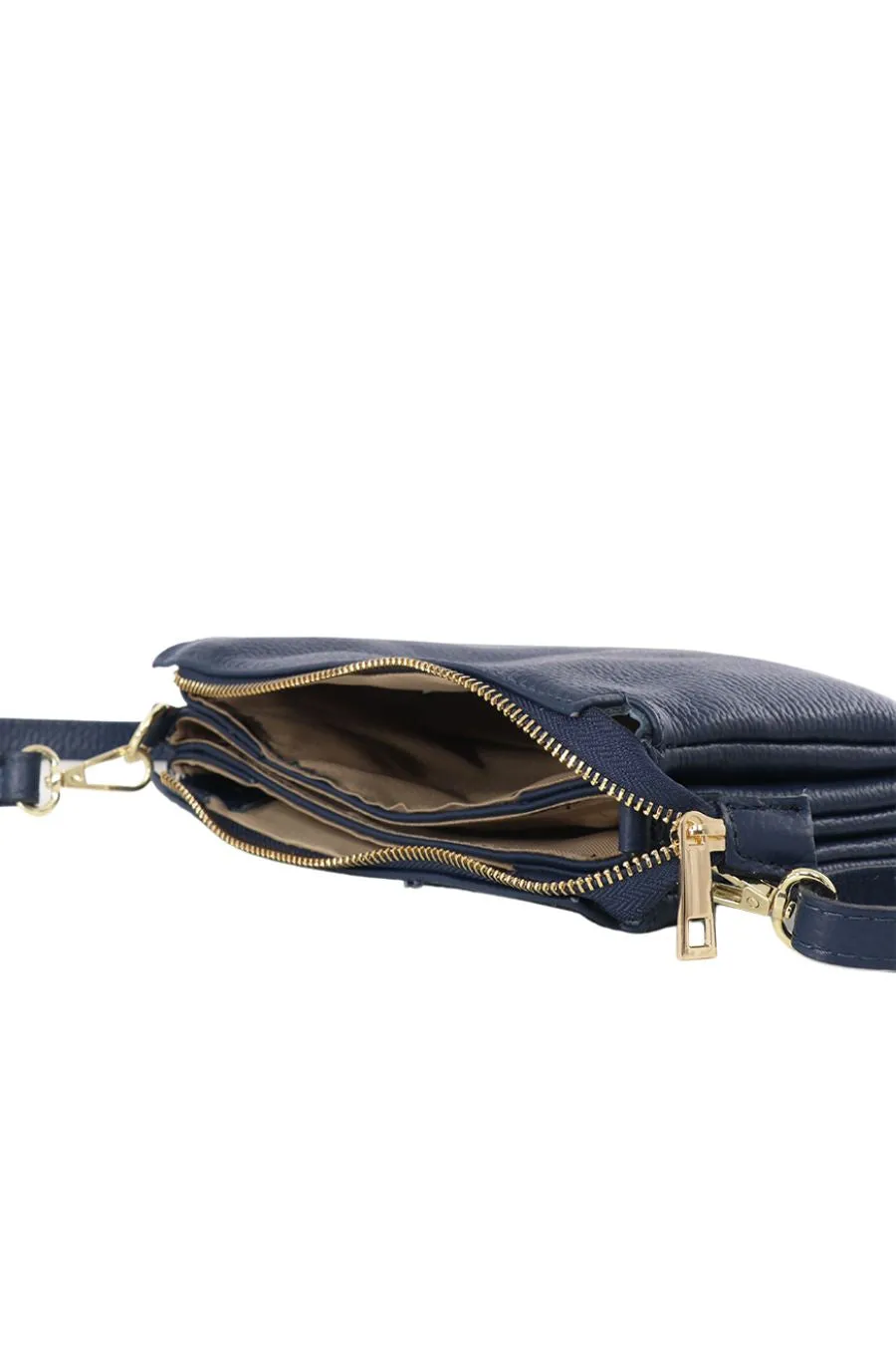 Gia - Italian Leather Crossbody Bag - Navy Blue, Pebbled