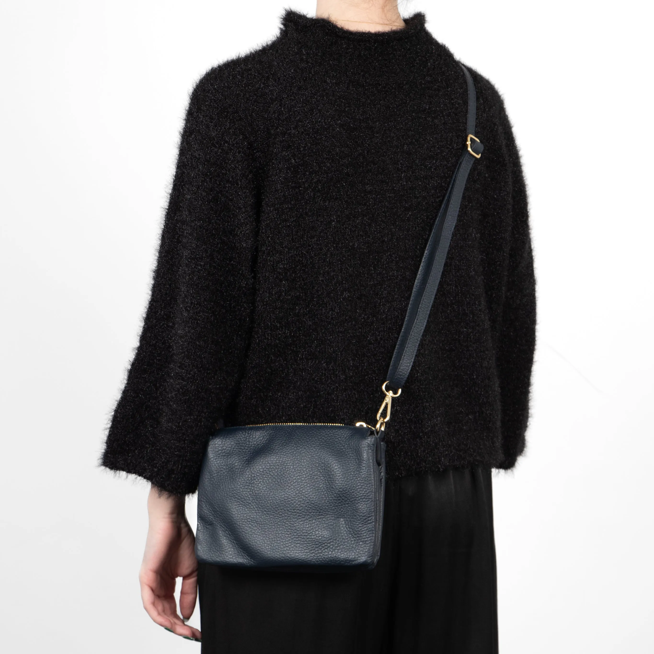 Gia - Italian Leather Crossbody Bag - Navy Blue, Pebbled