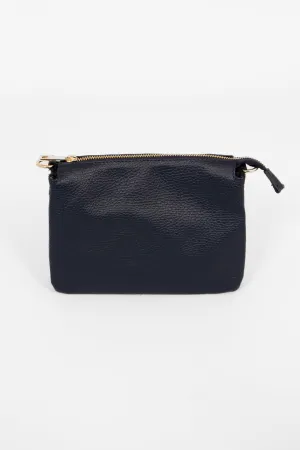 Gia - Italian Leather Crossbody Bag - Navy Blue, Pebbled
