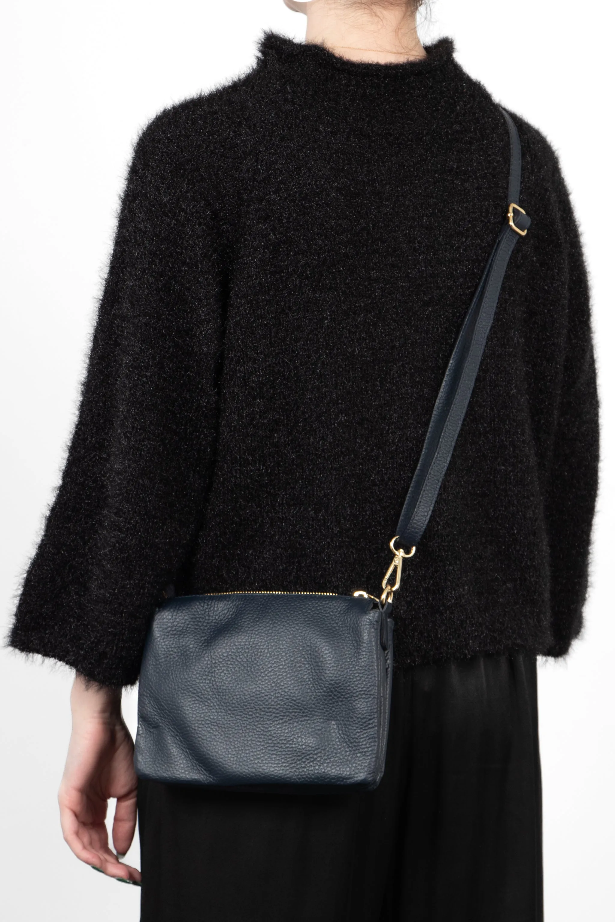Gia - Italian Leather Crossbody Bag - Navy Blue, Pebbled