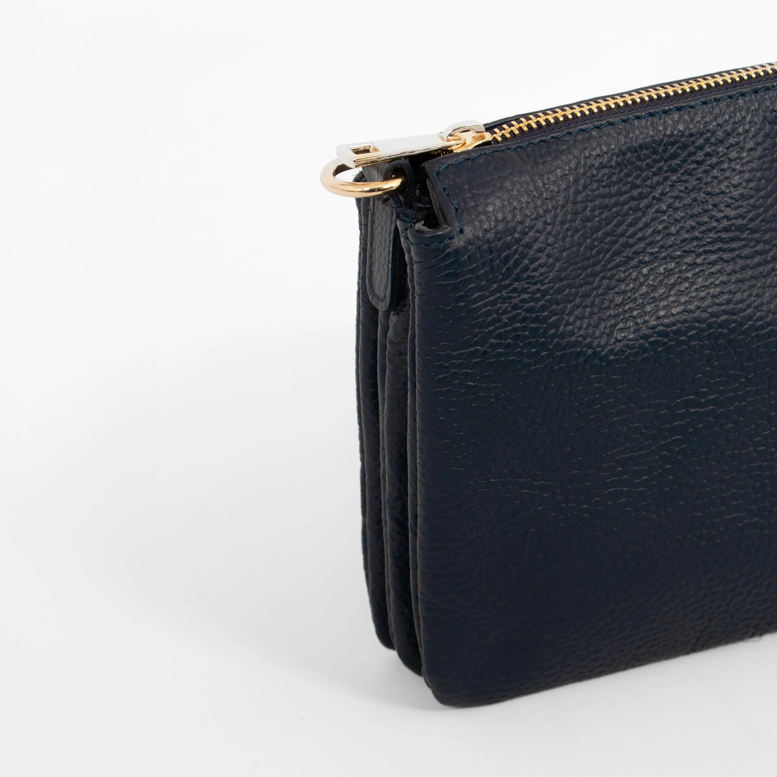 Gia - Italian Leather Crossbody Bag - Navy Blue, Pebbled