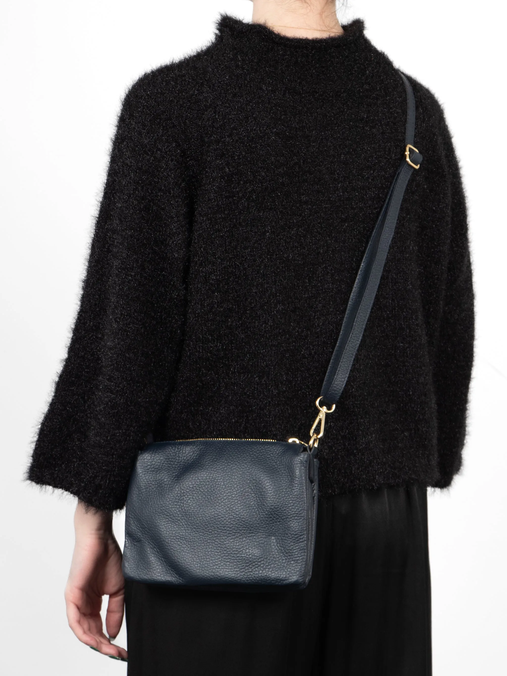 Gia - Italian Leather Crossbody Bag - Navy Blue, Pebbled