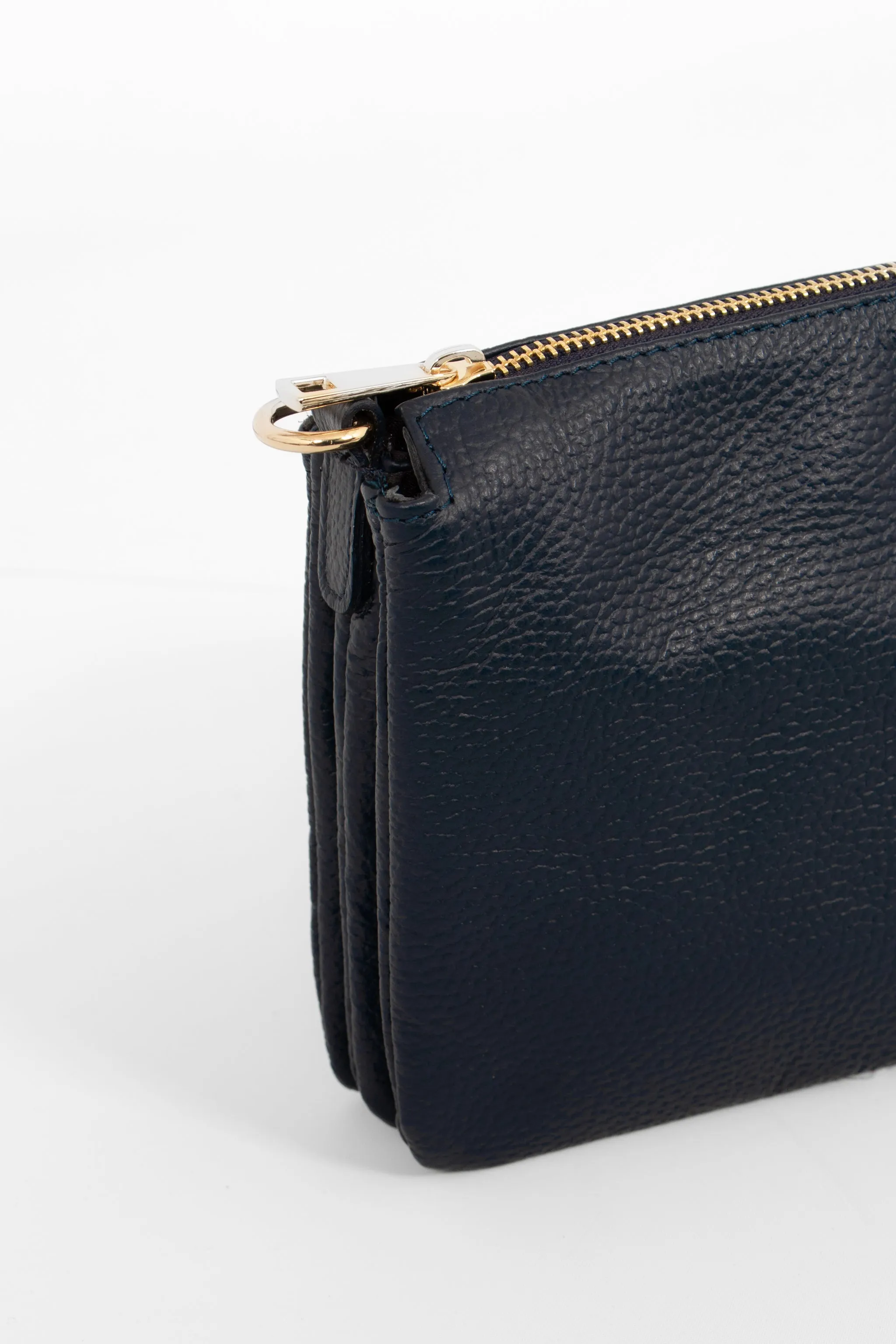 Gia - Italian Leather Crossbody Bag - Navy Blue, Pebbled