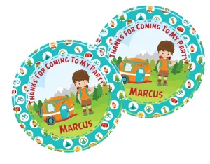 Girls or Boys Camping Birthday Party Stickers Or Favor Tags