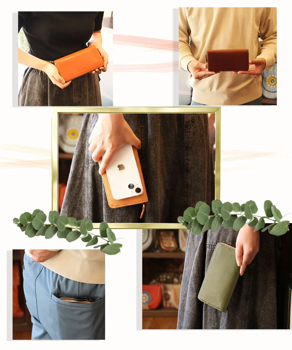 High Quality Tochigi Leather Compact Small Size Long Wallet, Handmade in Japan