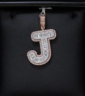 Letter J Pendant 10K Rose Gold With Diamond / 3gr
