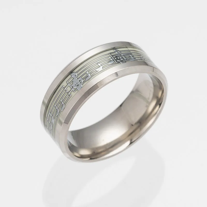 Luminous Piano Stave Ring with European and American Note Design - Men's Jewelry