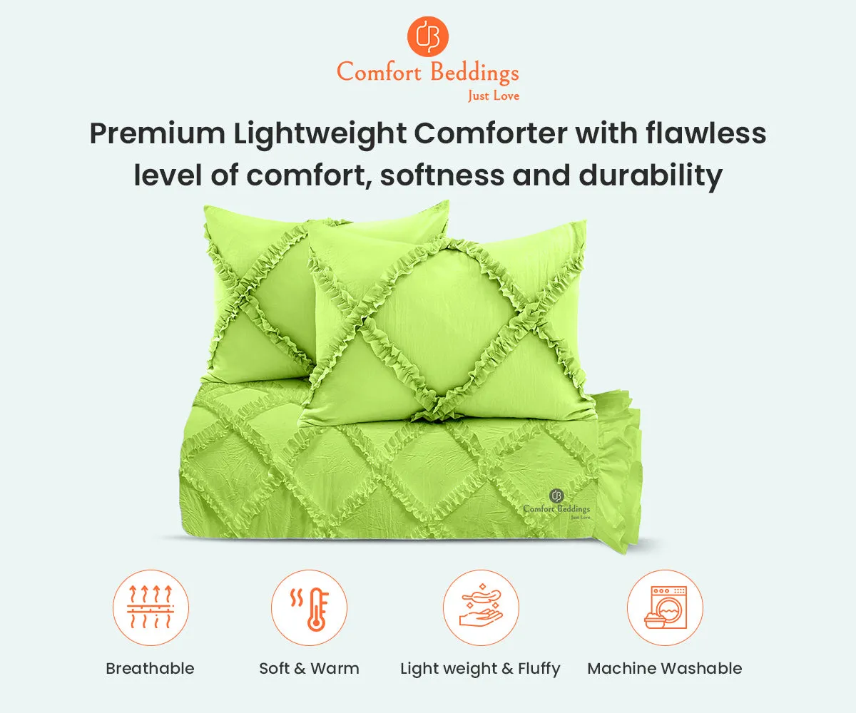 Luxurious Parrot Green Diamond Ruffle Comforter Set