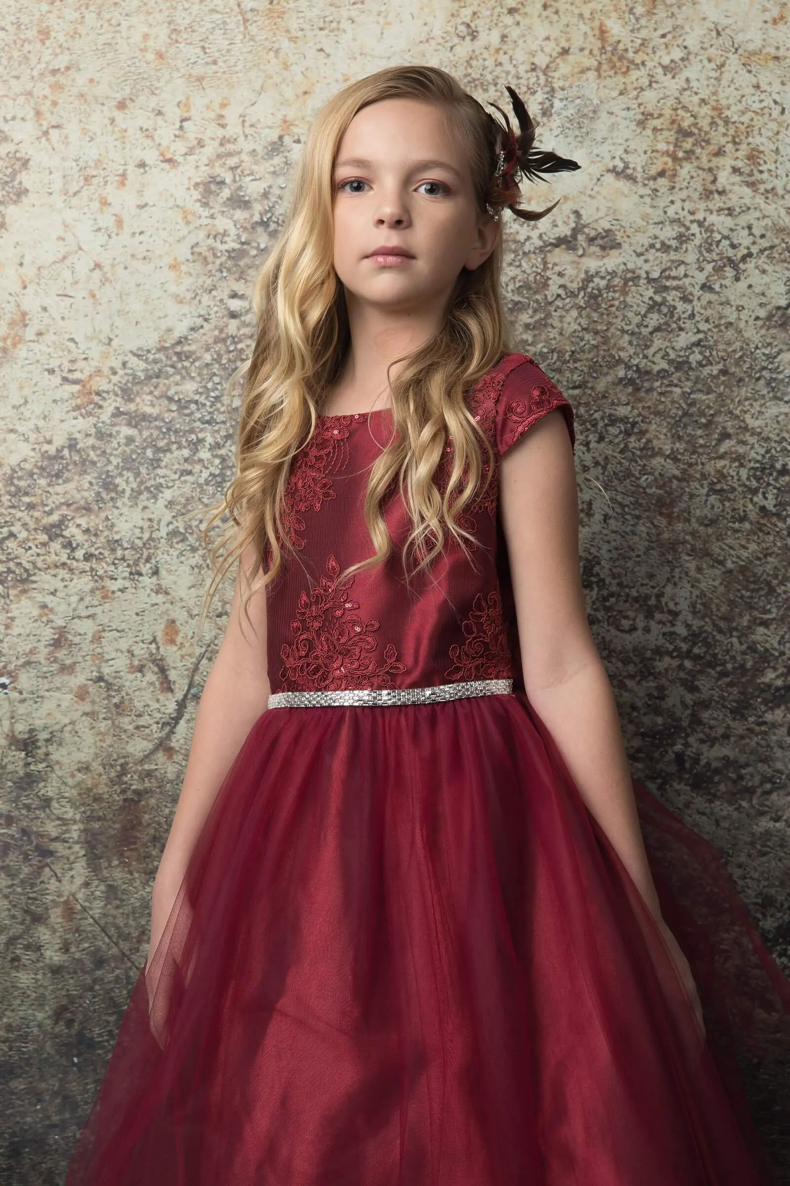 Luxurious Silk & Glittery Tulle Top Burgundy