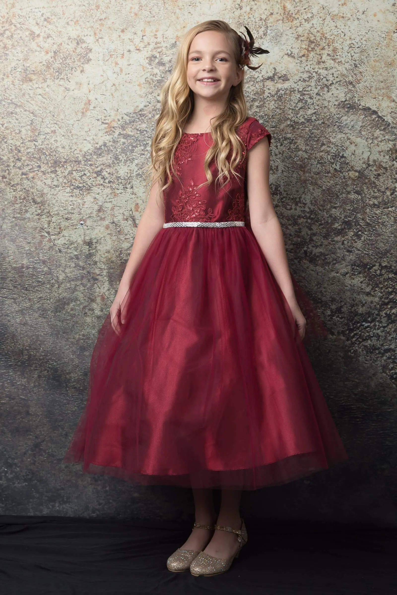 Luxurious Silk & Glittery Tulle Top Burgundy