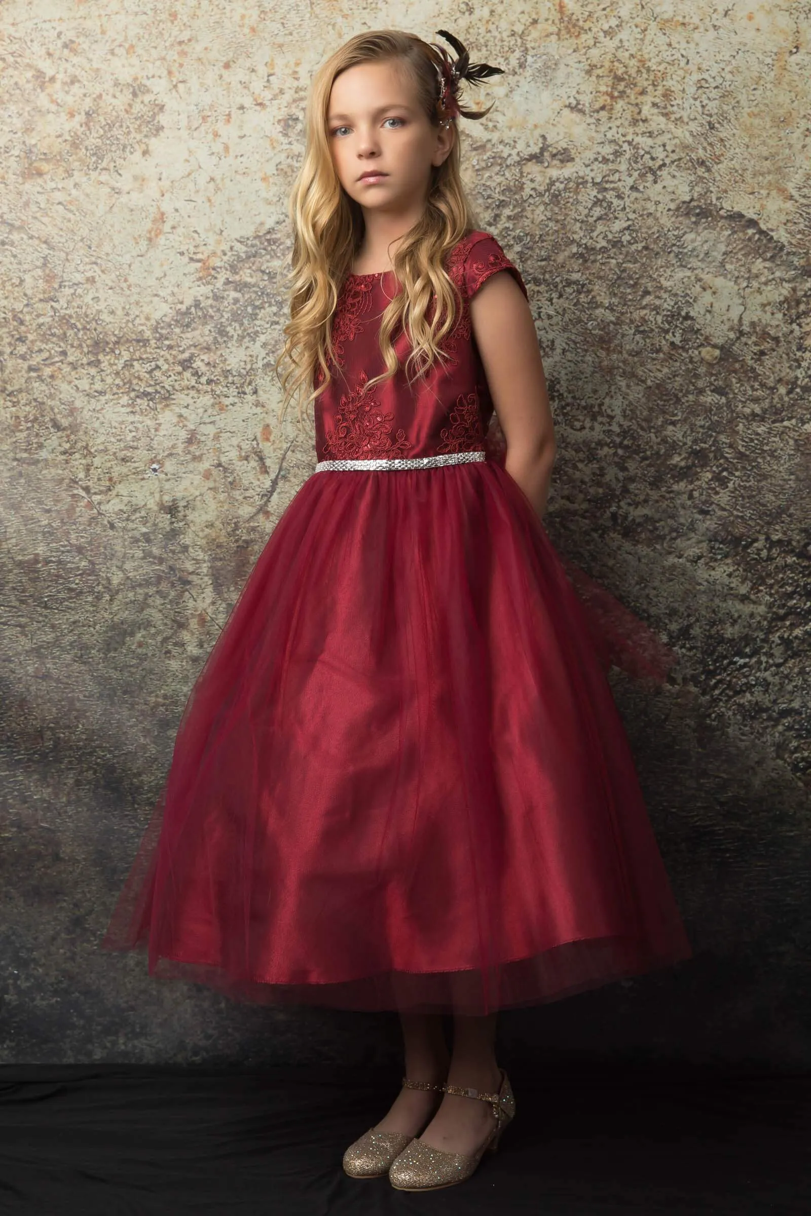 Luxurious Silk & Glittery Tulle Top Burgundy