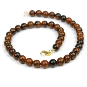 Mahogany Obsidian 8mm Smooth Rounds Necklace with Gold Filled Fancy Lobster Clasp