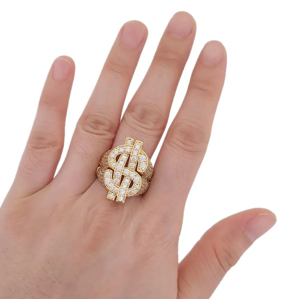 Money Dollar Sign CZ Eternity Band Hip Hop Ring