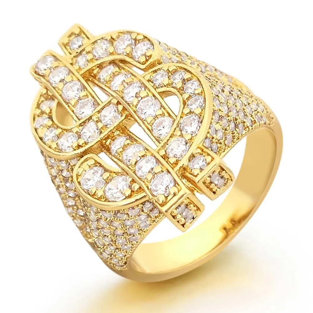 Money Dollar Sign CZ Eternity Band Hip Hop Ring