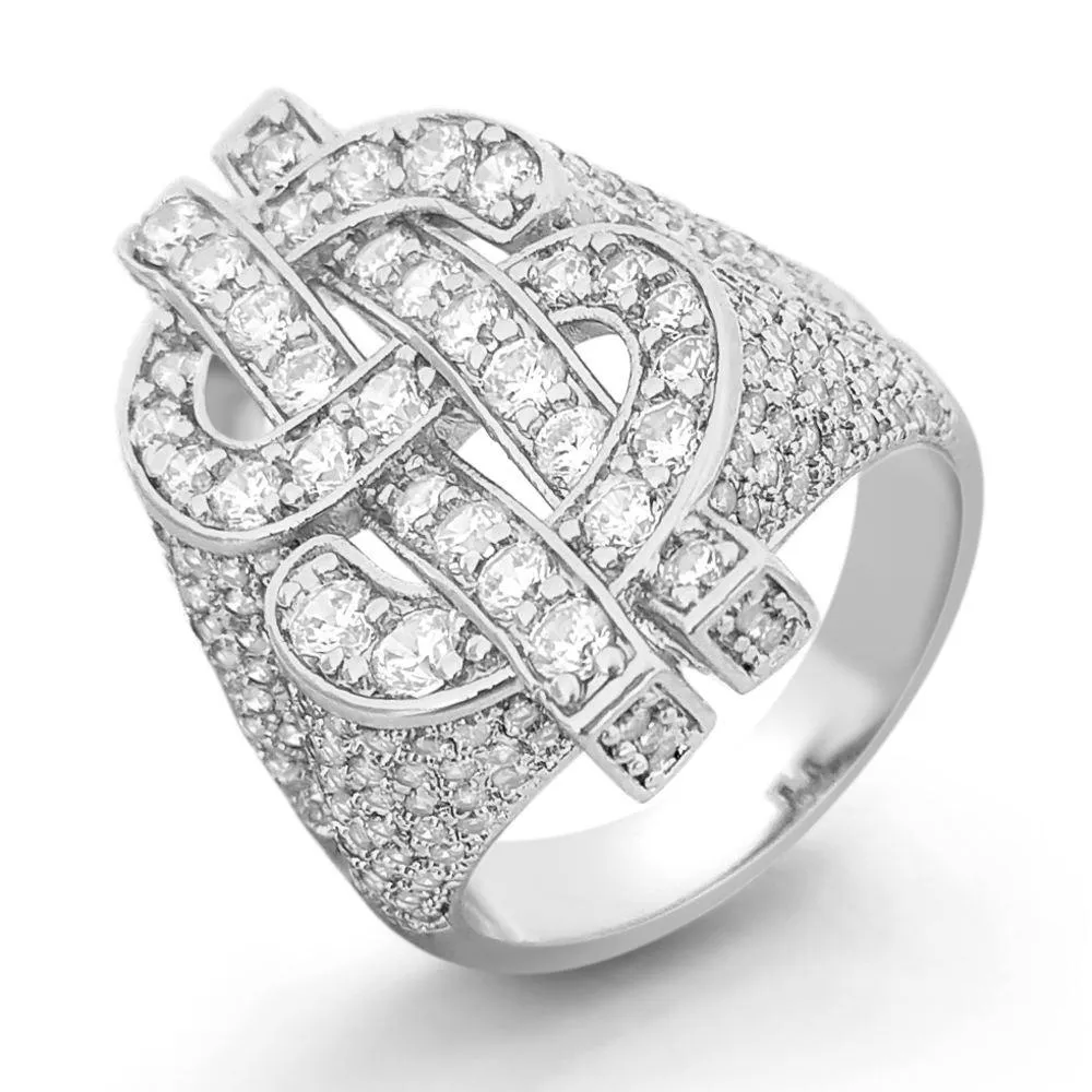 Money Dollar Sign CZ Eternity Band Hip Hop Ring