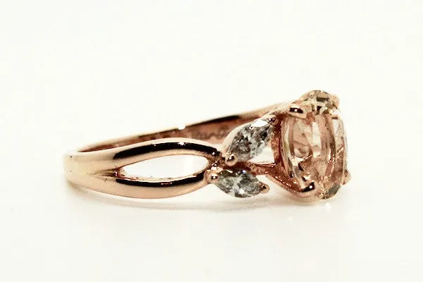 Morganite & Marquee Cut Diamond Ring AD No. 1079