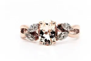 Morganite & Marquee Cut Diamond Ring AD No. 1079