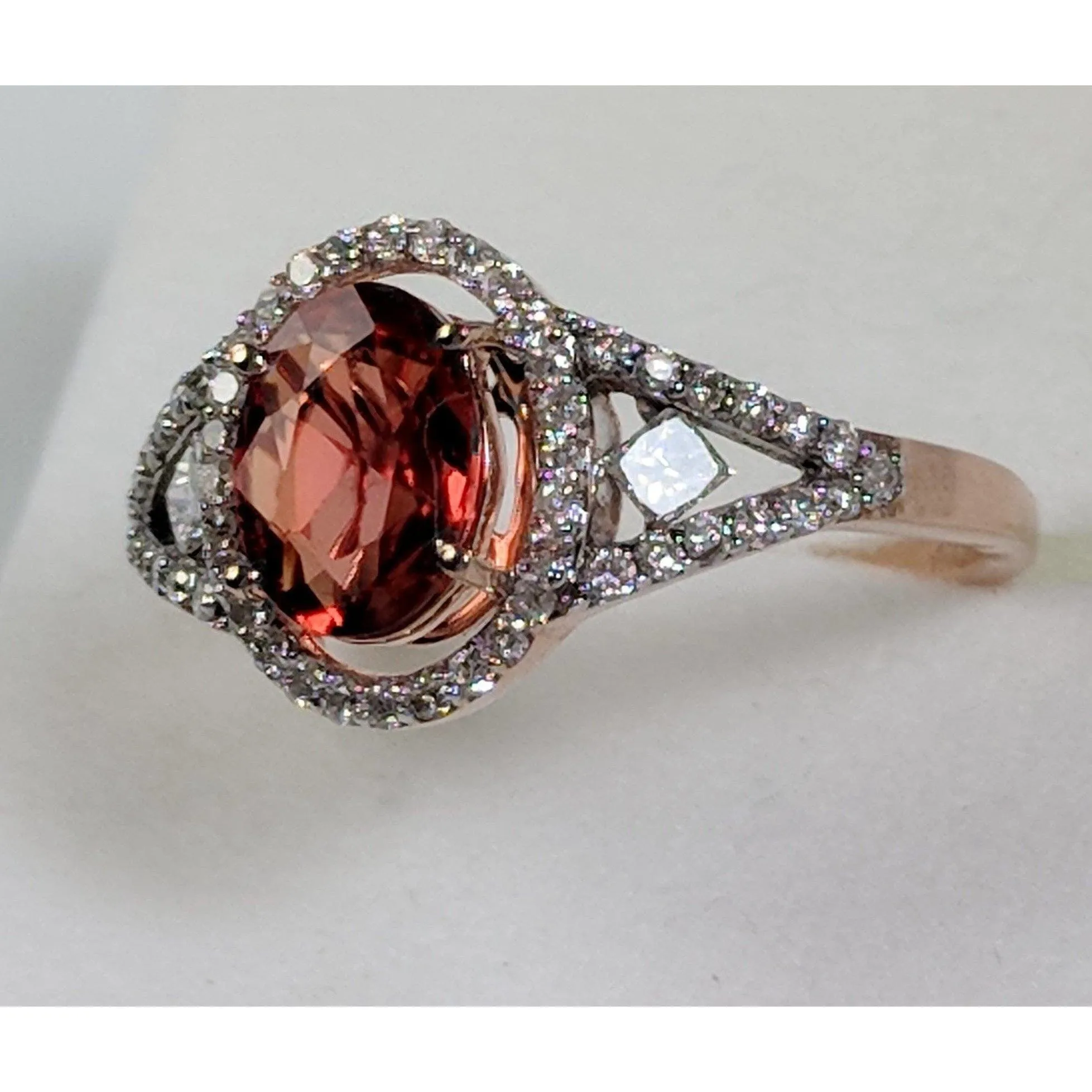 Natural Orange Sapphire Ring with .31cts Diamonds in 14K Rose Gold
