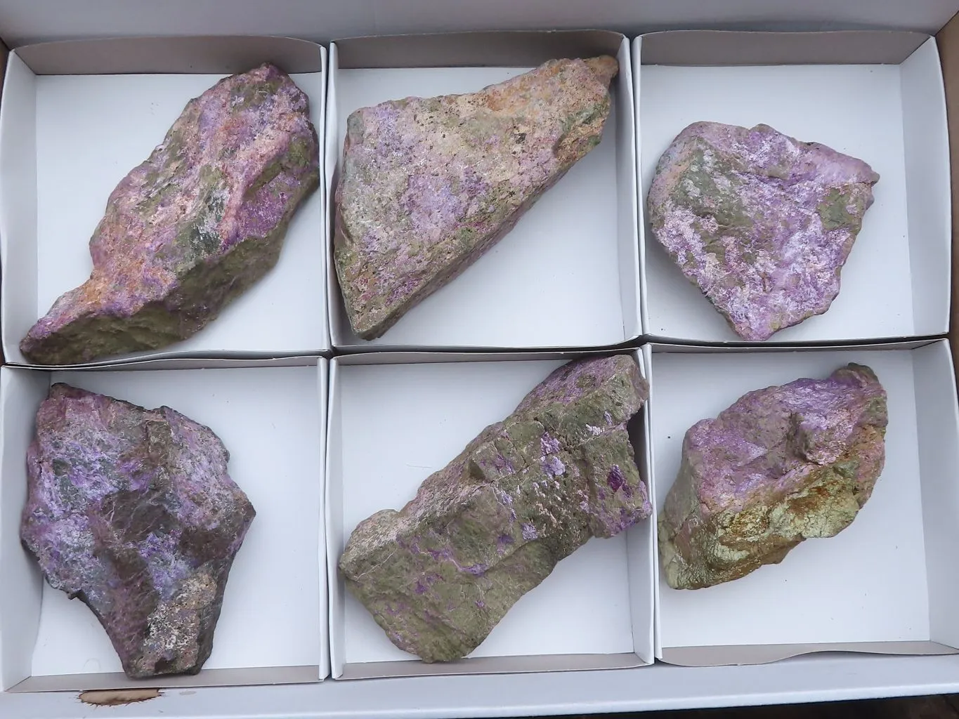 Natural Stichtite & Serpentine Specimens With Silky Purple Threads x 6 From Barberton, South Africa