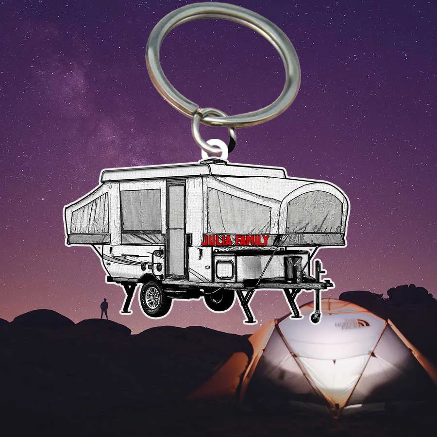 Personalized Camping Keychain, Camping Trailers Flat Acrylic Keychain for Camper